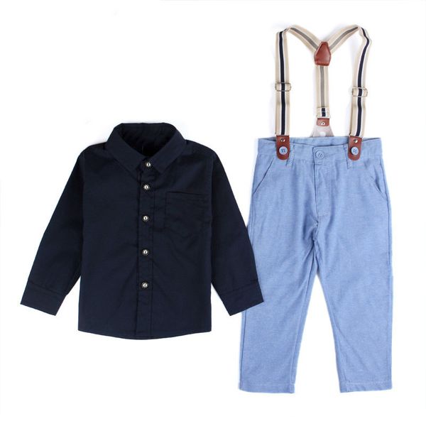 

2021 autumn and winter baby handsome boy gentleman shirt strap 2 piece set boutique comfortable solid color thanksgiving, White