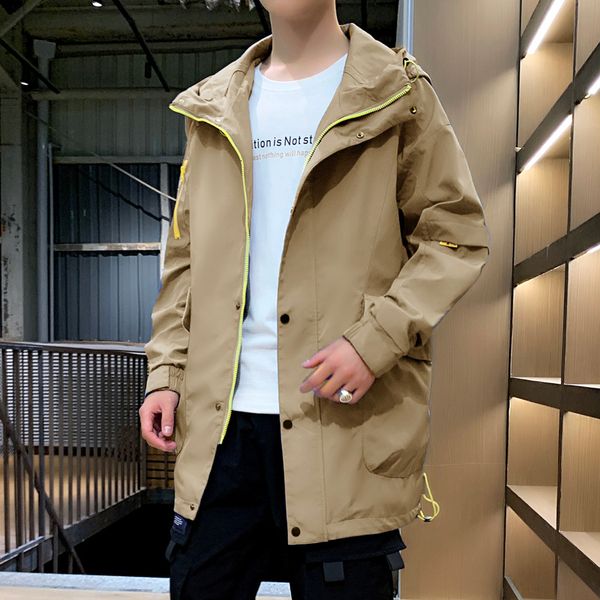 

autumn long jacket men's fashion solid color casual hooded jacket man streetwear wild hip hop loose windbreaker men m-3xl, Black;brown