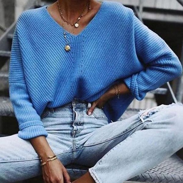 

2020 new autumn winter blue knitted pullovers women long sleeve v-neck cashmere sweaters women casual korean female jumper, White;black