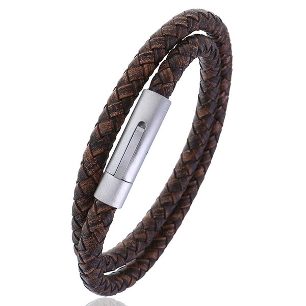 

jmbb knit leather two laps bracelets stainless steel fashion jewelry classic style gifts for men fj038, Golden;silver