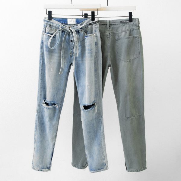 

womens designer jeans mens jeans blue fashion brand fog 6th ribbon distressed washed hole long denim straight pants fashion trousers