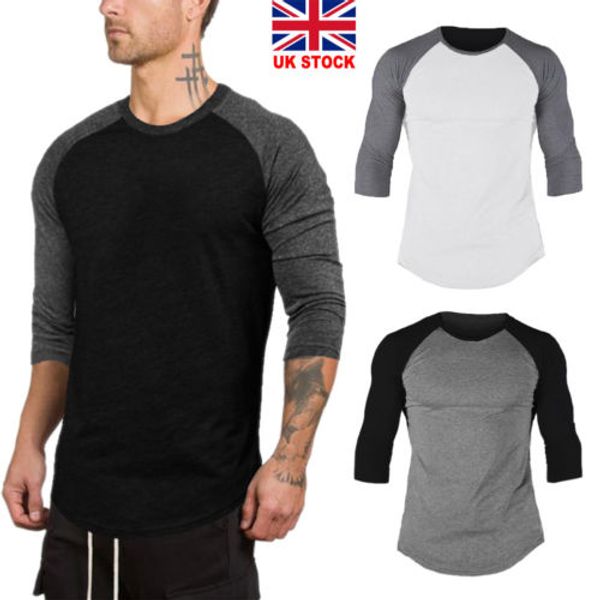 

men's 3/4 sleeve baseball raglan tee jersey lot t-shirts crew neck plain men patchwork cotton tees shirts male clothing, White;black