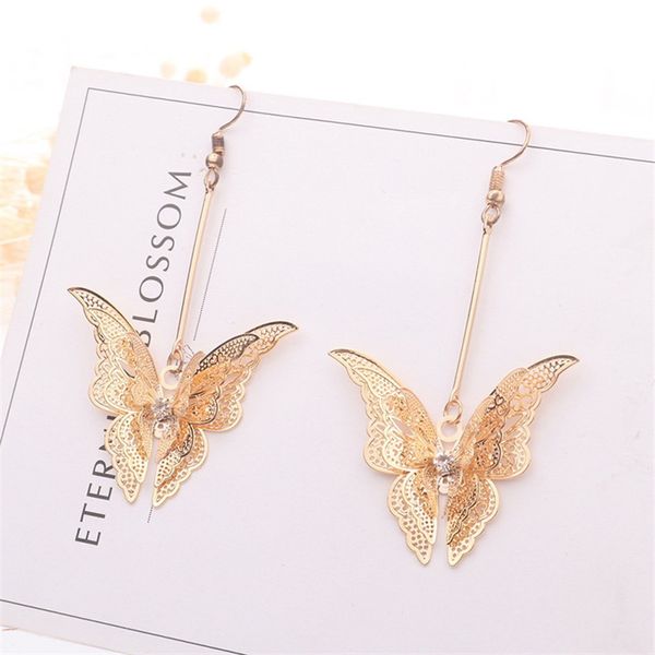 Brincos de borboleta de diamante Silver Gold Mulheres ouvidos Long Dangle Lustelier Manguar