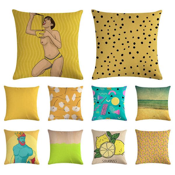 

geometric nordic style abstract yellow gray cushion cover printed short plush pillowcases throw pillow case new for sofa zy1351