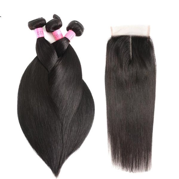 

fashionstraight hair bundles with closure peruvian hair 3pcs non remy human hair bundles with closure, Black