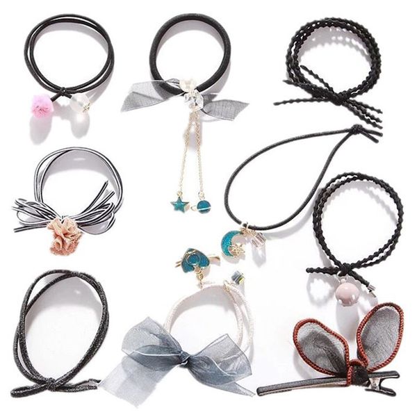 

9pcs/set high elastic hair bands solid pearl stretch hair ties for women girls ponytail holder ropes accessories