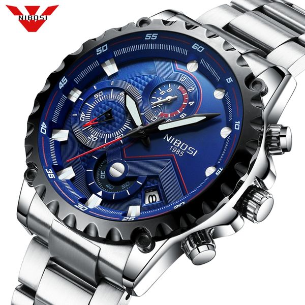 

nibosi men watch large face dial sports watches men's fashion army watch men clock quartz wristwatch relogio masculino, Slivery;brown