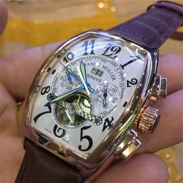 

Турбийон автоматические механические кожаные мужские часы моды полый каркас ден