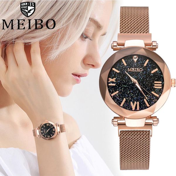 

meibo women quartz watch luxury wrist watches luxury elegant ladies reloj clock stainless steel band montre marque de luxe 2019, Slivery;brown