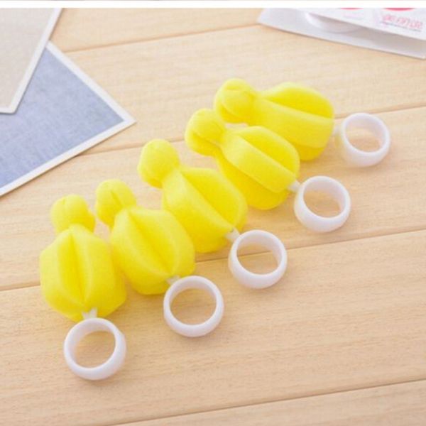 

5pcs baby nipple brush new 360 degree rotating sponge yellow babies teat cleaning feeding bottle brushes infant pacifier cleaner