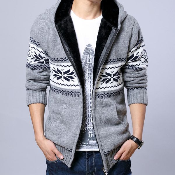 

fashion men's thick winter sweater cardigan men casual knitted sweater men hooded striped mens coat jacket mens knitwear, White;black