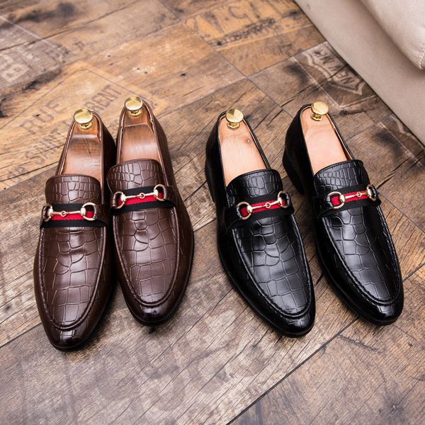 

new style 2019 spring trend of fashion men's leather shoes england pointed-toe men's shoes business casual large size, Black