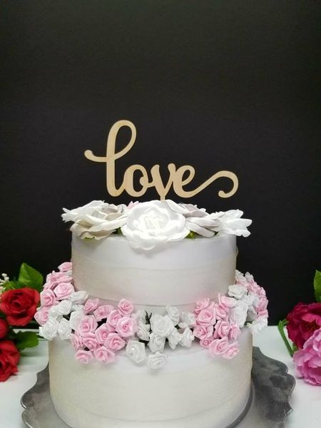 

wood word cake er. script love wood cake er. wedding decor love er