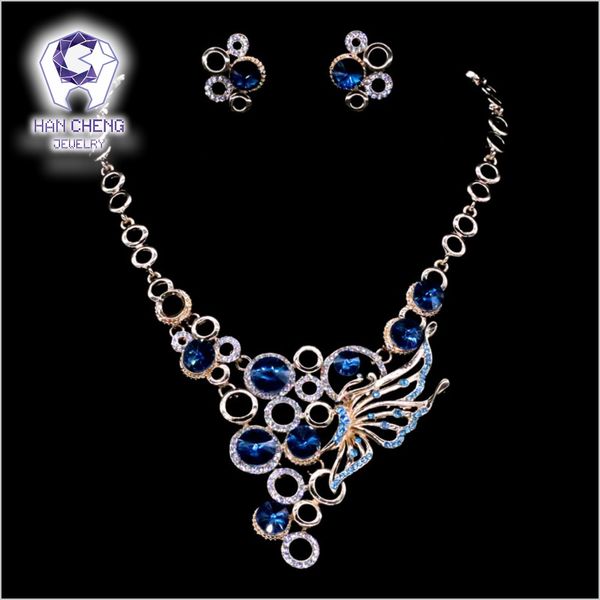

hancheng fashion hollow butterfly rhinestone created crystal statement necklace women jewelry leagtha golden metal collier, Silver