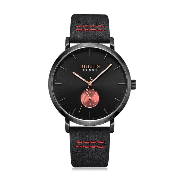

new 4 colors 24 hours men's watch japan quartz man hours fine fashion real leather bracelet boy's gift julius box 112, Slivery;brown