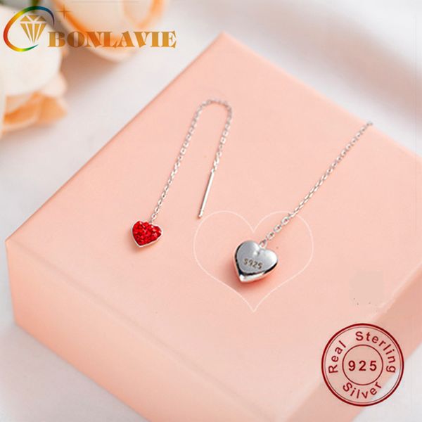 

bonlavie s925 silver red loving ear line with brilliant heart earrings 75mm eardrop fashion earrings fine jewelry accessories, Golden;silver