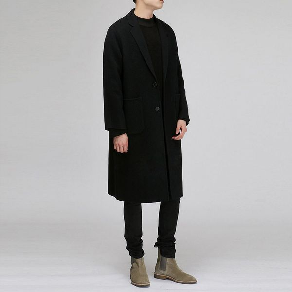 

plus size 4xl 2020 men autumn winter casual male wool overcoat warm thick long loose woolen coats windbreaker outwear lx92, Black