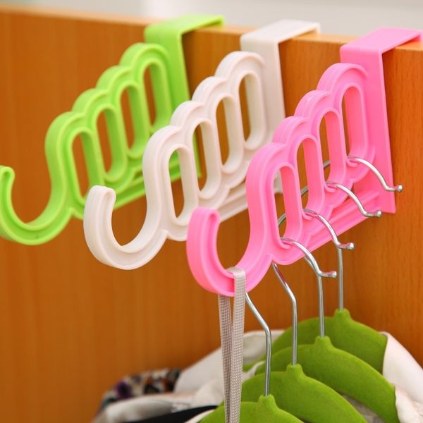

multi-function home accessories foldable clothes hanger drying rack 5 hole suit bathroom door plastic organizer le66
