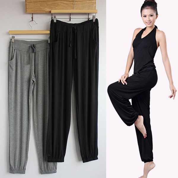 

women modal yoga pants loose large size thin casual sports pants hb88, White;red