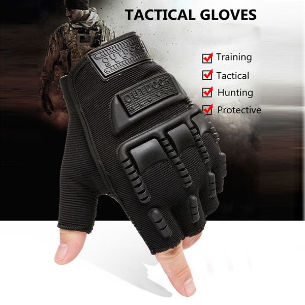 

tactical men's gloves half finger army fighting training combat mittens sport men fingerless tactics glove, Black