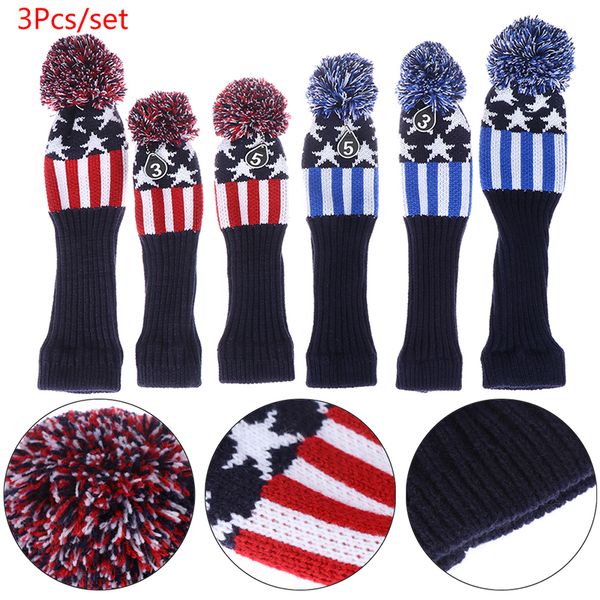 

golf 3pcs set knitted pom pom sock covers 1-3-5 golf wood headcover for dirver/fairway club headcovers