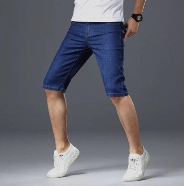 

mogu 2020 summer new streetwear vintage men's stretch jeans shorts fashion casual loose elastic denim shorts male, Blue
