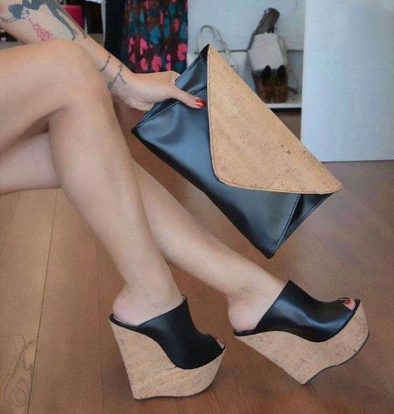 

female shoes ladies' slippers slides multicolored sandals big size women heels on a wedge 2020 high soft pu, Black