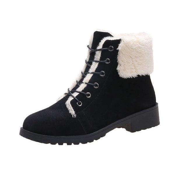 

2020 women snow boots winter warm plush insole square heel ankle boots lace up casual women ladies shoes zapatos de mujer, Black
