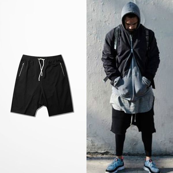 

men summer shorts unedged cuff cutting hip hop high street shorts skateboard dropped crotch cropped zipper pockets, White;black