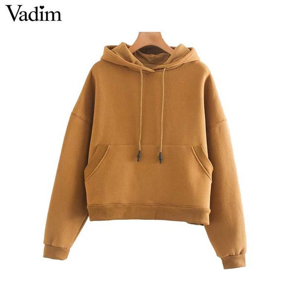 

vadim women basic hooded loose sweatshirts long sleeve pockets drawstring pullovers female white black casual ha599