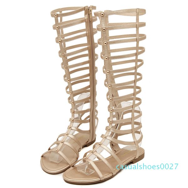 

wholesale- 2015 summer flat gladiator sandals women knee high gladiator sandals rome open toe summer shoes for ladies c27, Black