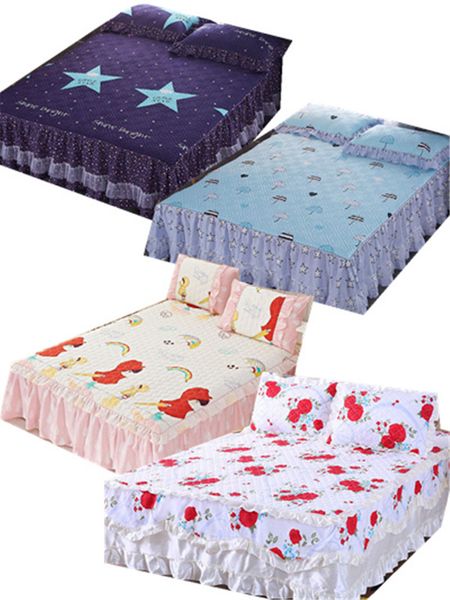 

1/3pcs bedsheet thick cotton bed skirt printing love sheets bed cover pillowcases a variety of styles