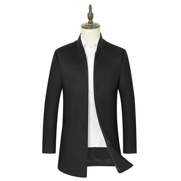 

mens wool coats 2019 men winter thick warm wool coat men clothes slim fit coat mandarin collar jacket mens overcoat, Black
