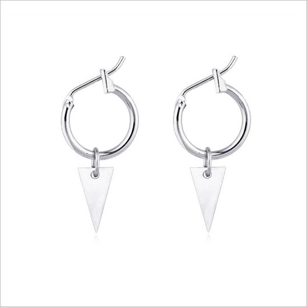 

punk endless circle round geometric triangle small hoop earrings brincos with pandent silver gold simple for women men jewelry, Golden;silver