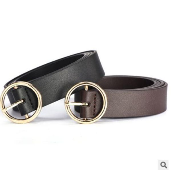 

casual round buckle head casual lady belt korean retro ring metal pin buckle belt belts wholesale, Black;brown