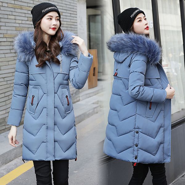 

wholesale fashion womens quilted winter warm coat puffer fur collar hooded outwear parka jacket, Black