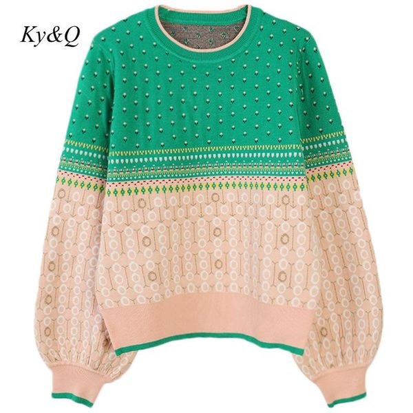 

runway 2019 winter women long sleeves color matching flower embroidery o-neck loose knit pullovers sweaters elegant outwaer, White;black