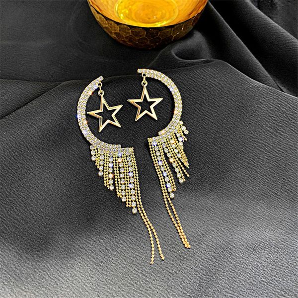 

fyuan длинной кисточка серьга кристалл падения shine golden полукруг звезда rhinestone мотаться серьги для женщин бара партии ювелирных изде, Silver