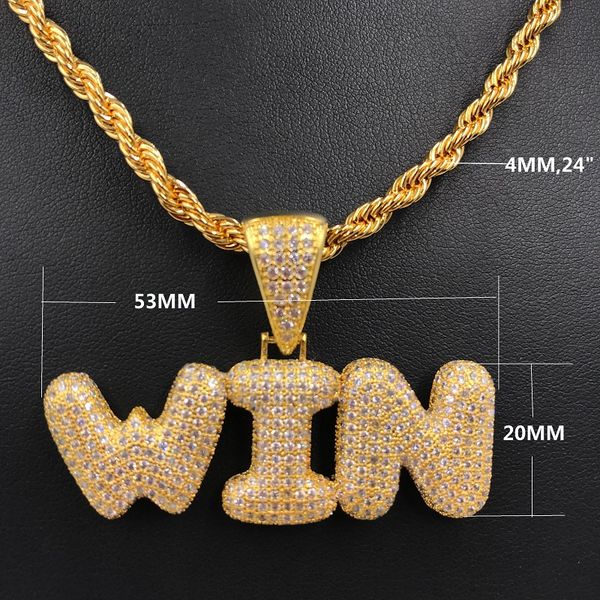 

usenset iced out letter win pendant necklaces mean bling cz bubble hip hop charm jewelry pendant (give a necklace gift, Silver