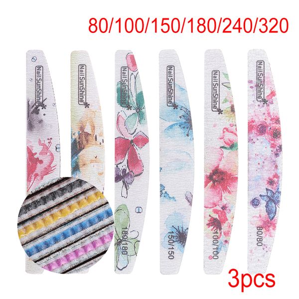 

3pcs sanding buffer washable pedicure manicure professional nail care flower nail files beauty tools 80/100/150/180/240/320