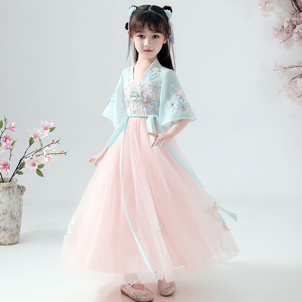 

children's hanfu girl's super immortal autumn theme costume ethnic clothing new girl's ancient dress tang suit chinese style, Red