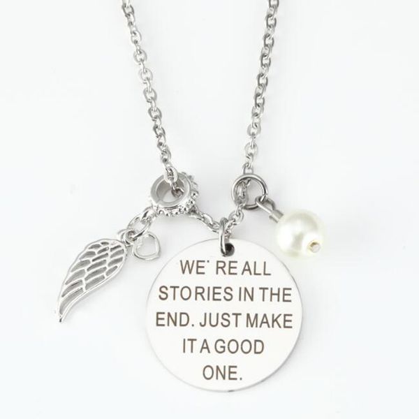 

stainless steel round angel wings necklaces pearls pendant charms for women beautiful gift, Silver