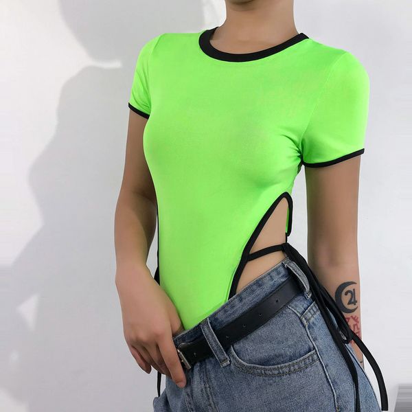 

women's jumpsuit strap sleeveless summer women rompers fluorescent short sleeve o-neck solid color conjoined jumpsuit, Black;white