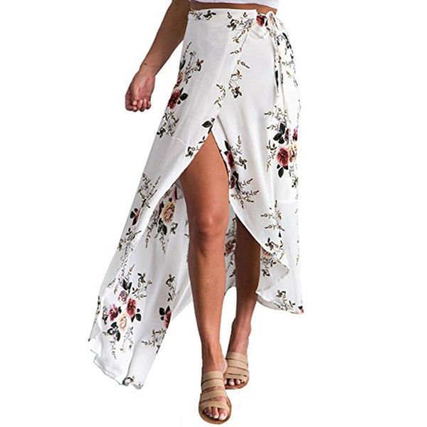 

женщины нерегулярное длинные юбки лета 2018 boho урожай цветочные печати side щелевая wrap maxi юбки девушки талии юбки женщина зашнуровать, Black