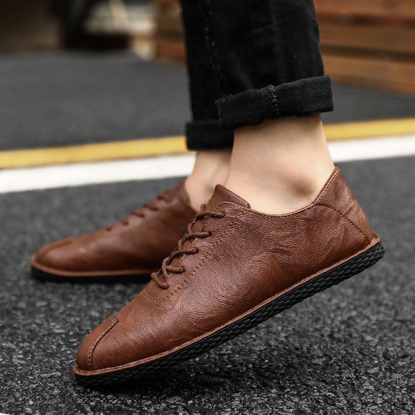 

men autumn and winter new style soft-sole low england small leather shoes fashion comfortable breathable casual shoes, Black