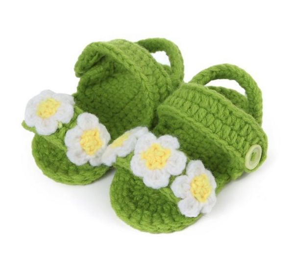 

1 pair new lovely casual soft baby boys girls flowers hand knitting toddler shoes children's crib shoes 11cm