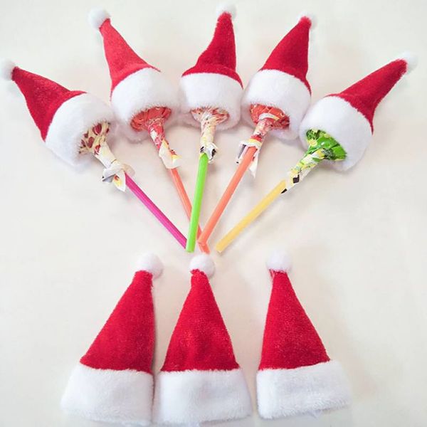 

10pcs/set mini christmas hat santa claus hat xmas lollipop mini wedding gift creative caps christmas tree ornament decor