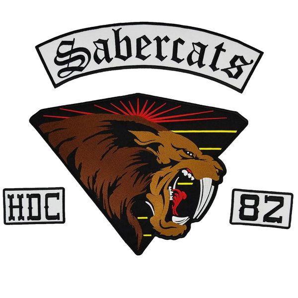 Fashion Sabercats Full Back Größe Stickerei Patches für MC Biker Jacke Weste Eisen auf Kleidung Custom Design versandkostenfrei