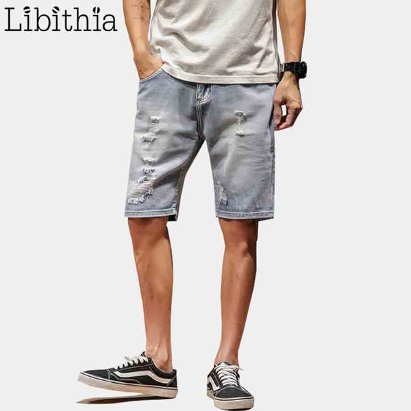 

men's casual jeans summer 2019 new arrival light blue thin solid colors men knee length straight shorts b28