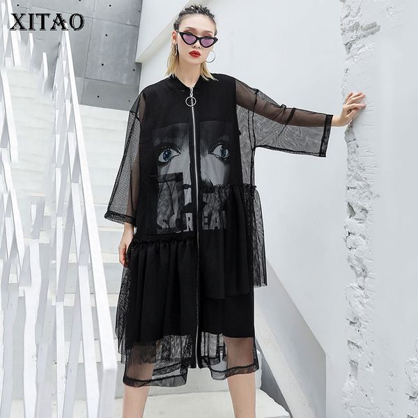 

xitao] 2019 summer korea fashion new women mandarin collar three quarter sleeve loose solid color pocket casual trench zll3420, Tan;black